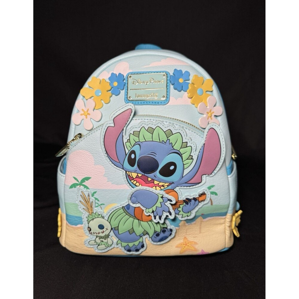 Disney Parks Stitch Hawaiian Beach Ukelele Loungefly Mini Backpack